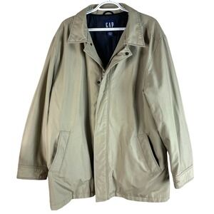 GAP Harrington Jacket Mens L Tan Lined Full Zip Snap Front Coat read‎